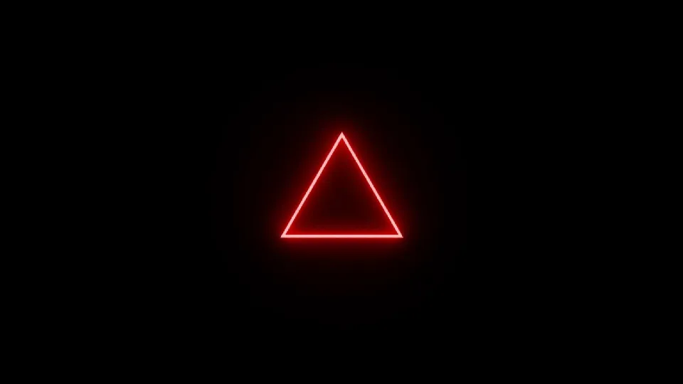 Minimal red triangle glowing faintly in darkness
